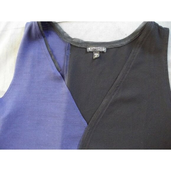 Express Tank Top Sz Medium Black Blue Mixed Fabric Mesh Trim Deep V-Neck shirt m - Picture 2 of 11